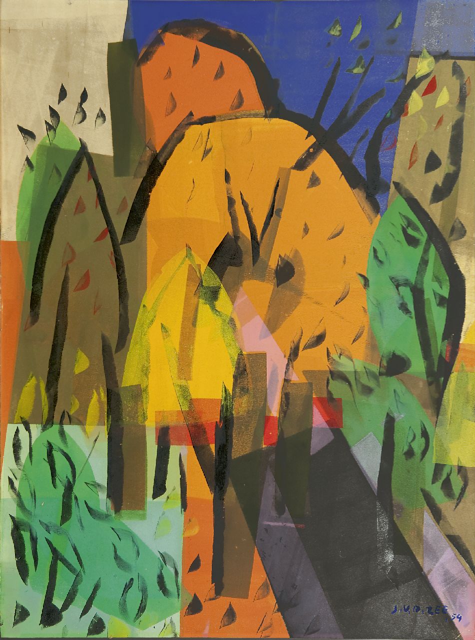 Zee J. van der | Jan van der Zee, Composition - Orchard, monotype; stencil and ink on paper 64.8 x 47.9 cm, signed l.r. and dated '54 Zee J. van der | Jan van der Zee, Composition - Orchard, monotype; stencil and ink on paper 64.8 x 47.9 cm, signed l.r. and dated '54