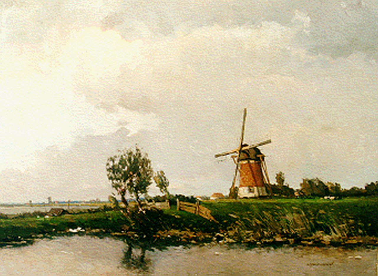 Delfgaauw G.J.  | Gerardus Johannes 'Gerard' Delfgaauw, Landscape with windmill (possibly Haasdrecht), oil on canvas 60.4 x 79.7 cm, signed l.r.