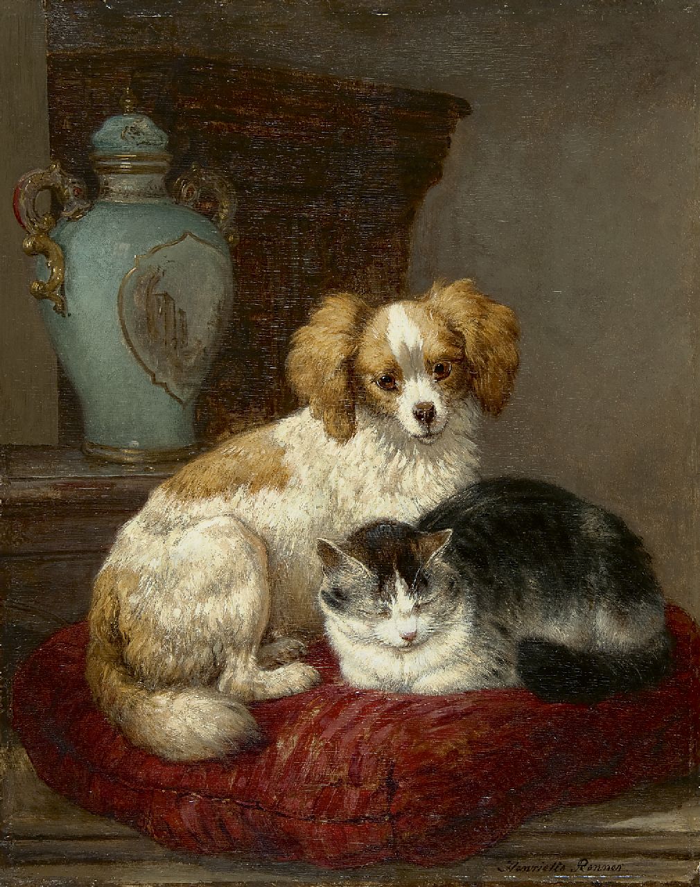 Ronner-Knip H.  | Henriette Ronner-Knip, Best friends, oil on panel 45.9 x 36.7 cm, signed l.r.