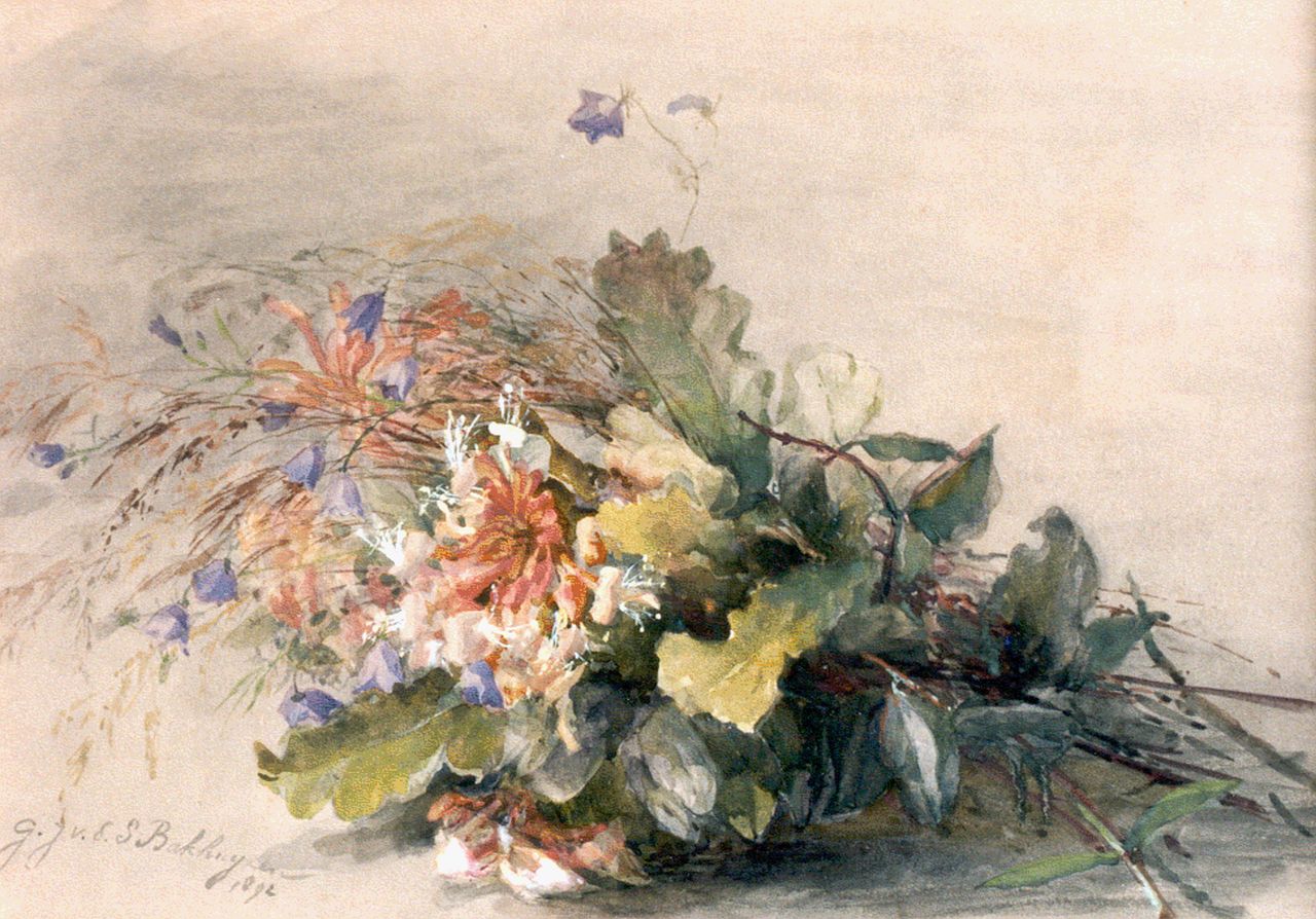Sande Bakhuyzen G.J. van de | 'Gerardine' Jacoba van de Sande Bakhuyzen, A bunch of wild flowers, watercolour on paper 35.0 x 49.0 cm, dated 1892