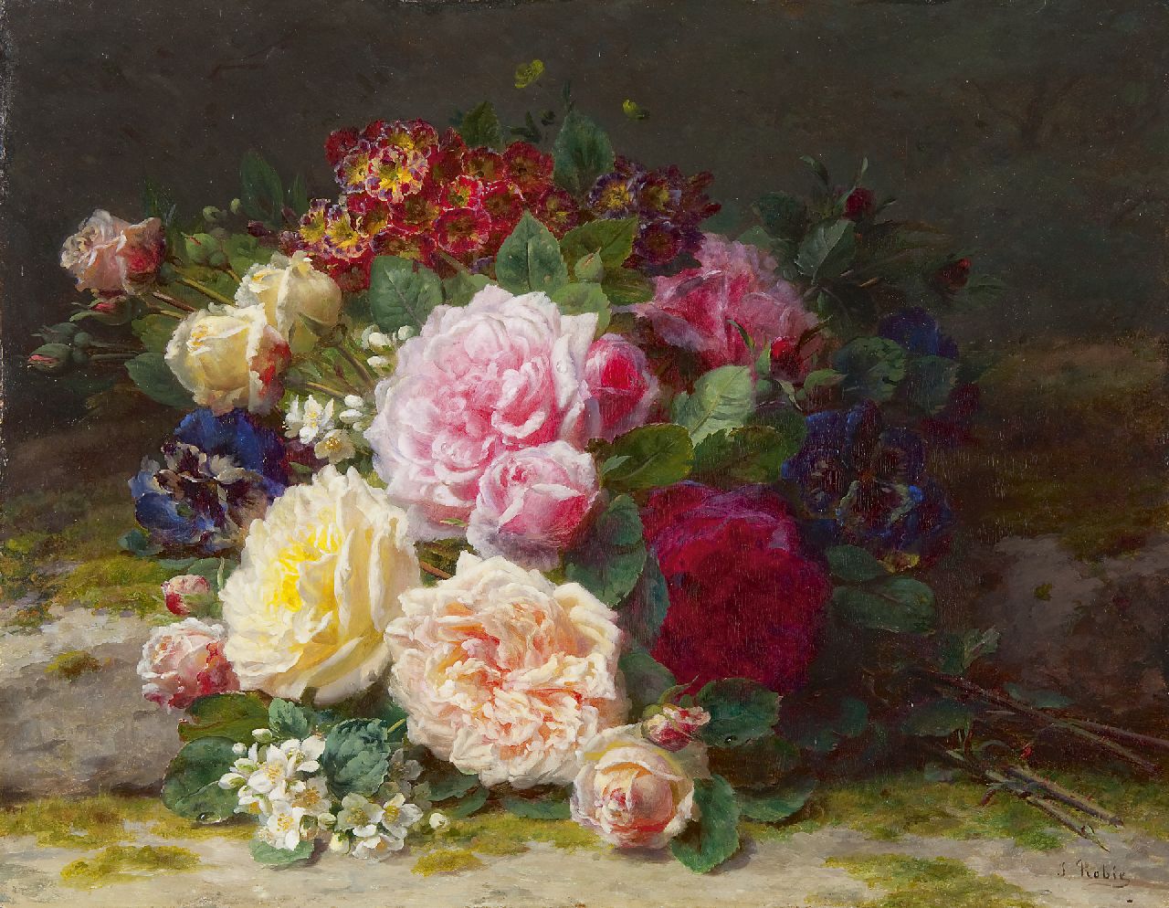 Robie J.B.  | Jean-Baptiste Robie, A bouquet of roses, oil on panel 41.5 x 53.2 cm, signed l.r.