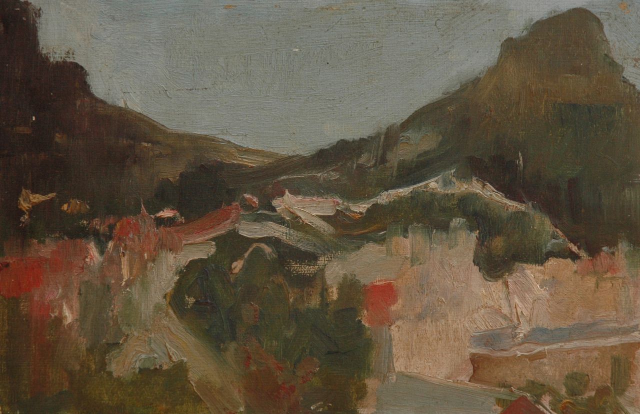 Frankfort E.  | Eduard Frankfort, A mountain landscape, oil on board 20.5 x 30.5 cm