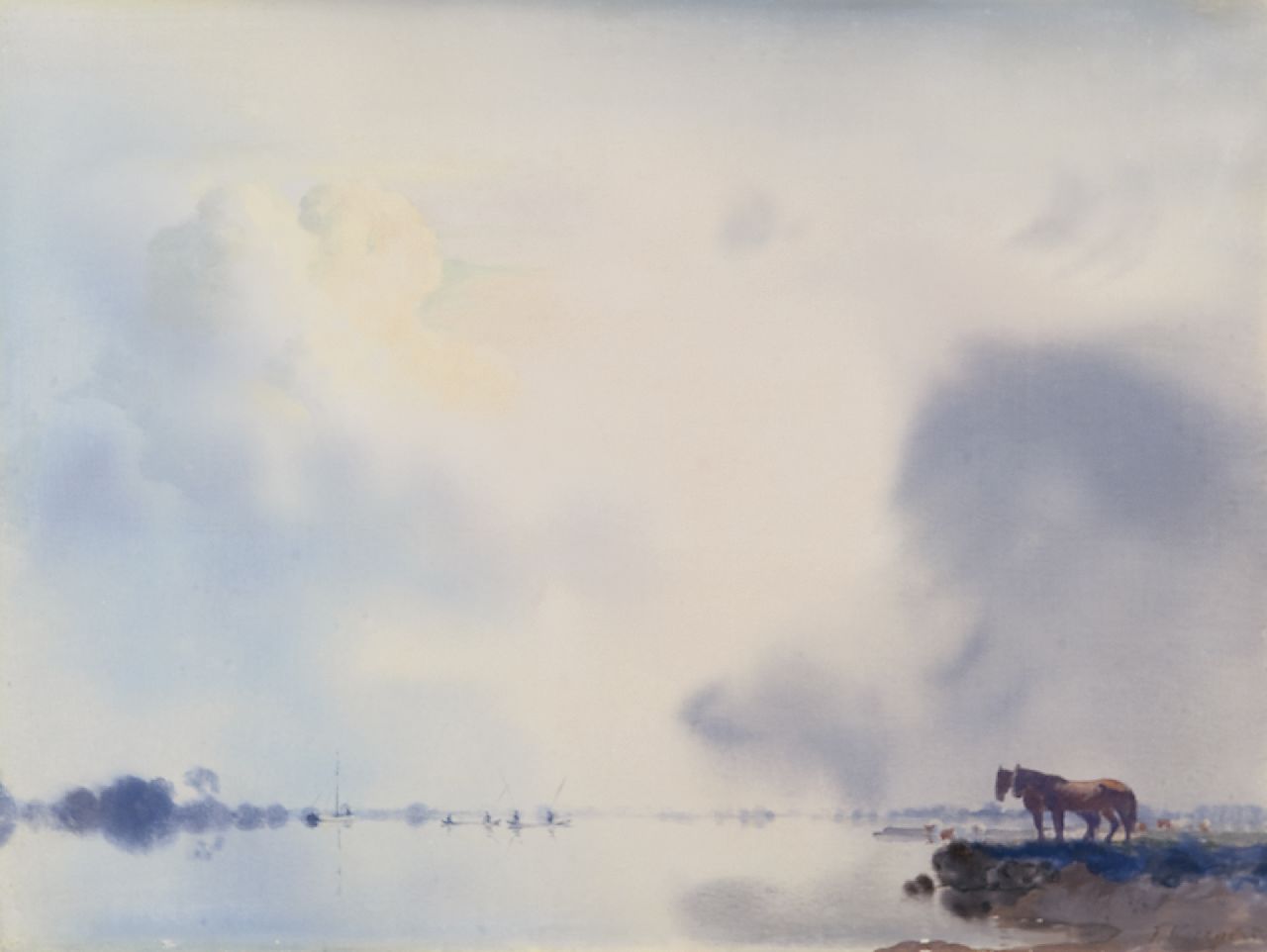 Voerman sr. J.  | Jan Voerman sr., A view of the river IJssel near Hattem, oil on panel 34.9 x 47.0 cm, signed l.r.