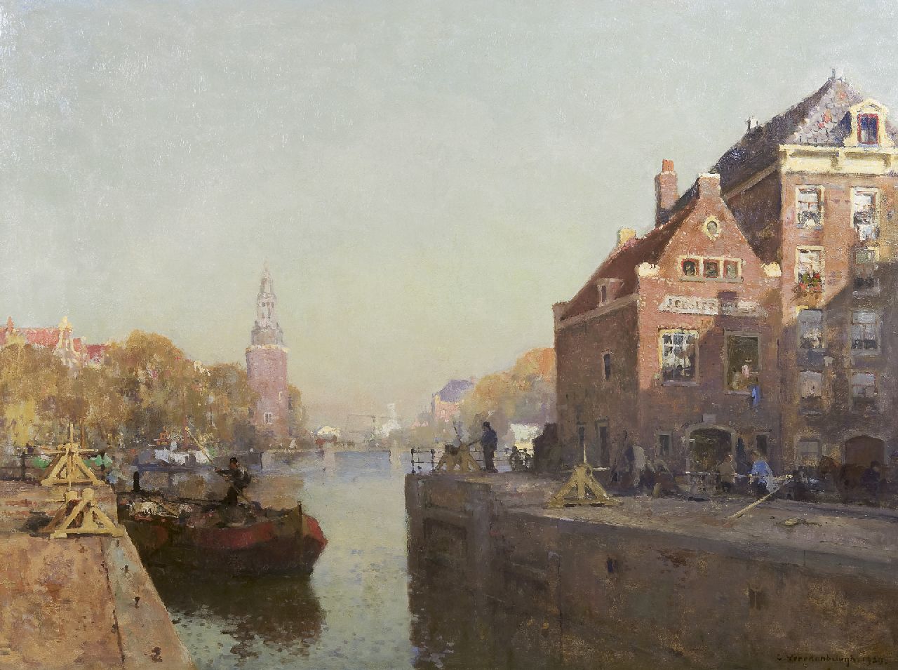 Vreedenburgh C.  | Cornelis Vreedenburgh, The St. Antonie locks, Amsterdam, oil on canvas 90.5 x 120.6 cm, signed l.r. and dated 1920
