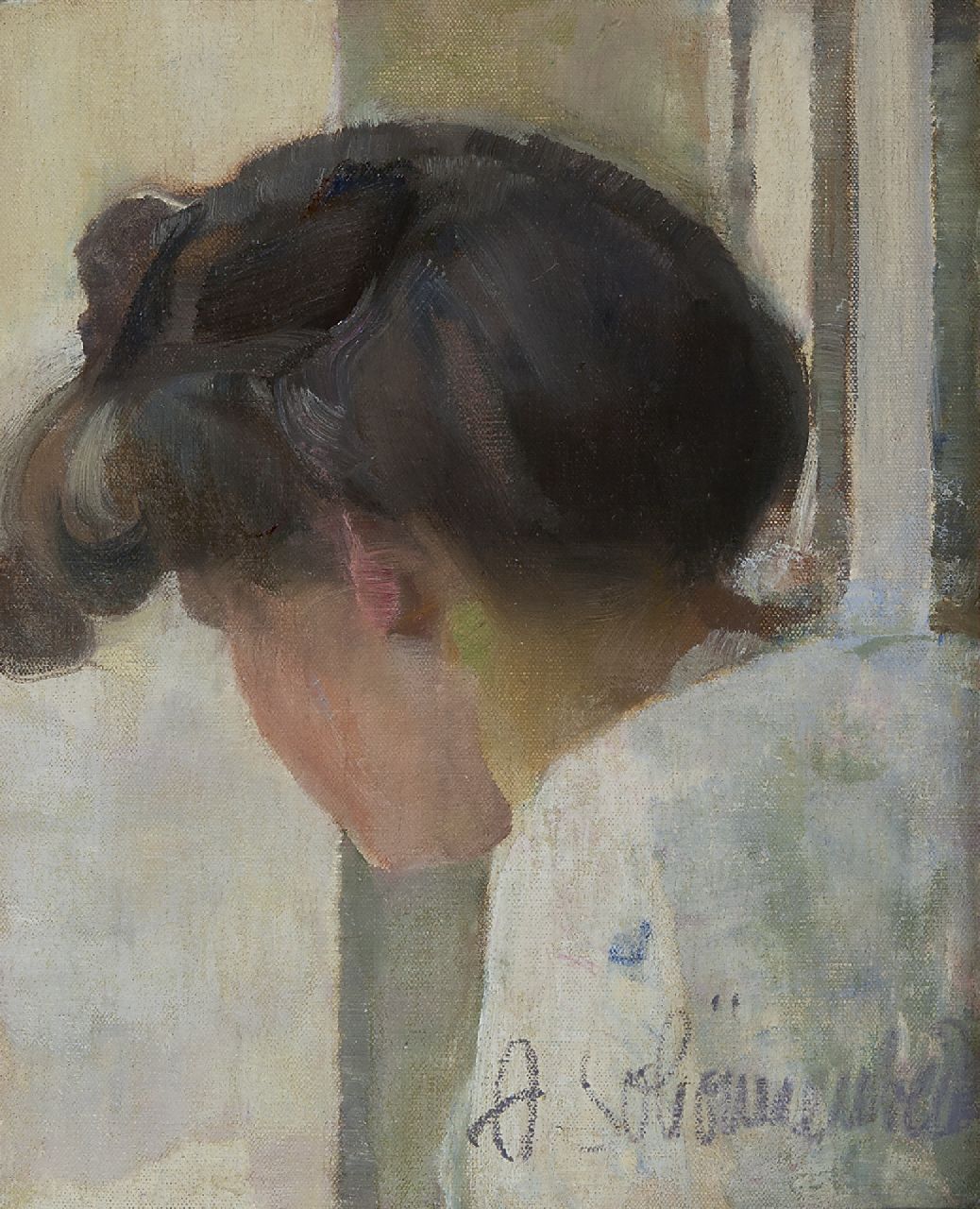 Adolf Schönnenbeck | A portrait of a young woman, oil on canvas, 36.0 x 29.2 cm, signed l.r.