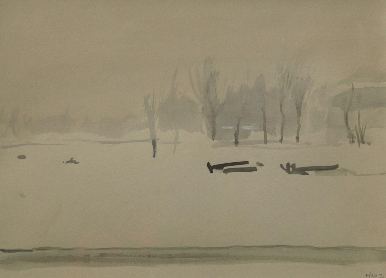 Kamerlingh Onnes H.H.  | 'Harm' Henrick Kamerlingh Onnes, Winter in a public garden, watercolour on paper 22.2 x 29.9 cm, signed l.r. with monogram and dated '70