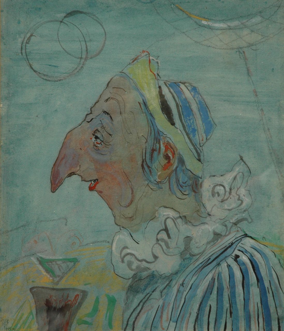 Kamerlingh Onnes H.H.  | 'Harm' Henrick Kamerlingh Onnes, A clown, pencil, pen and watercolour on paper 27.0 x 22.8 cm, signed l.r. with monogram and dated '66