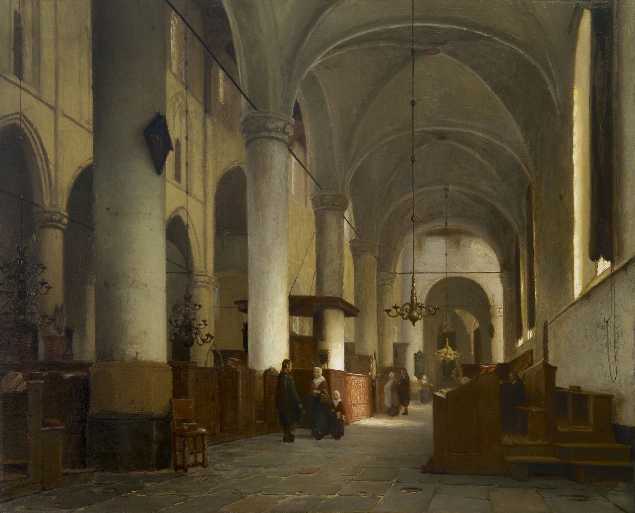 Schenkel J.J.  | Jan Jacob Schenkel, Interior of the Grote Kerk, Naarden, oil on panel 51.6 x 62.9 cm, signed l.r.