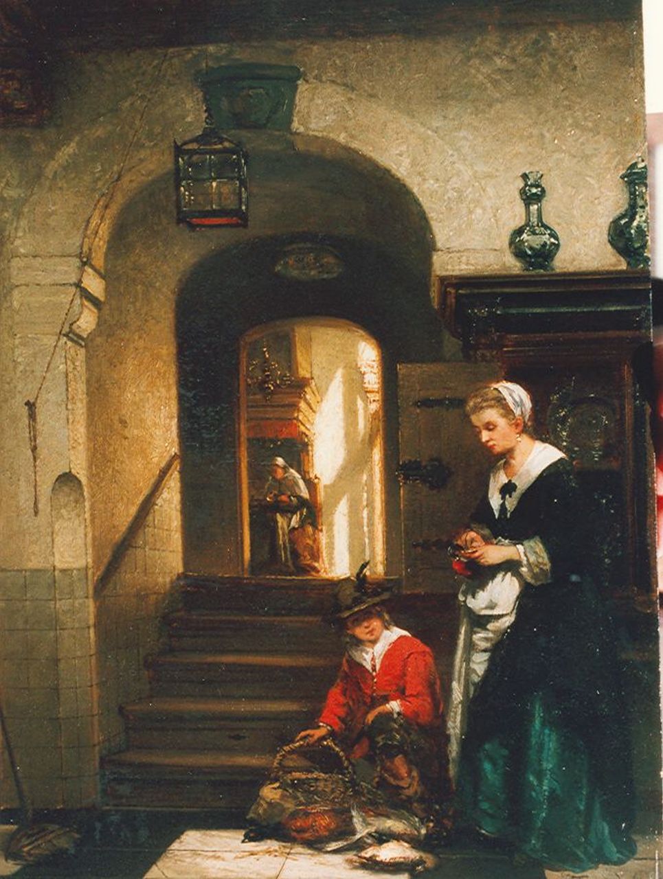 Stroebel J.A.B.  | Johannes Anthonie Balthasar Stroebel, Selling fowl, oil on panel 33.5 x 25.5 cm, signed l.r.