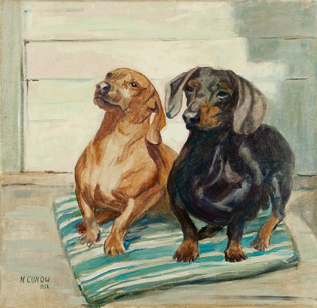 Nelly Cunow-Detjen | Two short-haired Dachshunds, oil on canvas, 54.0 x 56.5 cm, signed l.l. and dated 1932