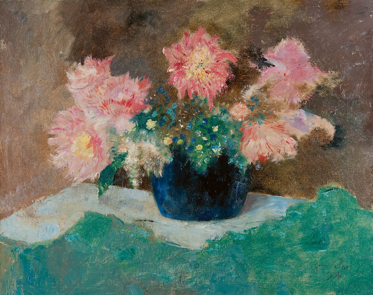Jong G. de | Gerben 'Germ' de Jong, Flowers in a blue vase, oil on canvas 65.7 x 81.2 cm, signed l.r. and dated 1936