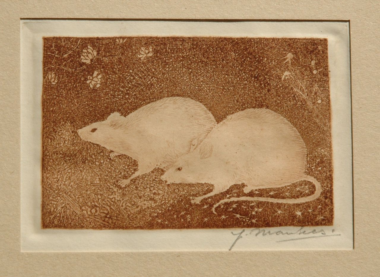 Mankes J.  | Jan Mankes, Two mice, etching on paper 6.8 x 10.2 cm, signed l.r. (with pencil) and to be dated 1916