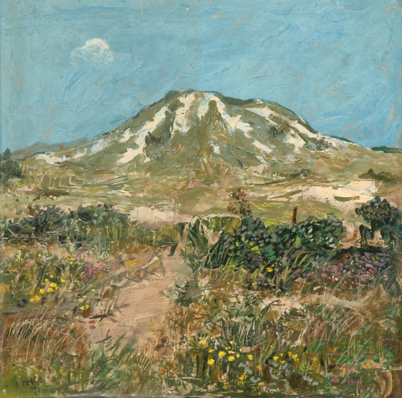 Kamerlingh Onnes H.H.  | 'Harm' Henrick Kamerlingh Onnes, A dune landscape, Terschelling, oil on board 39.0 x 39.8 cm, signed l.l. with initials and dated '71