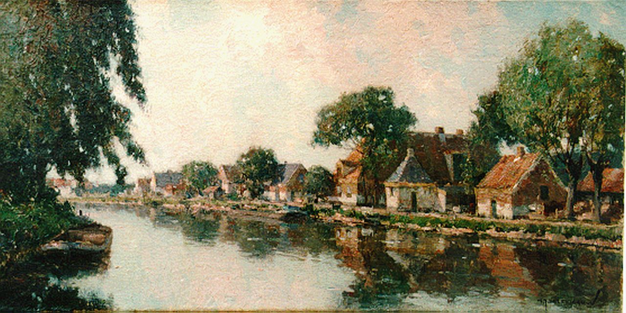 Delfgaauw G.J.  | Gerardus Johannes 'Gerard' Delfgaauw, Houses along a waterway, oil on canvas 40.5 x 80.5 cm, signed l.r.