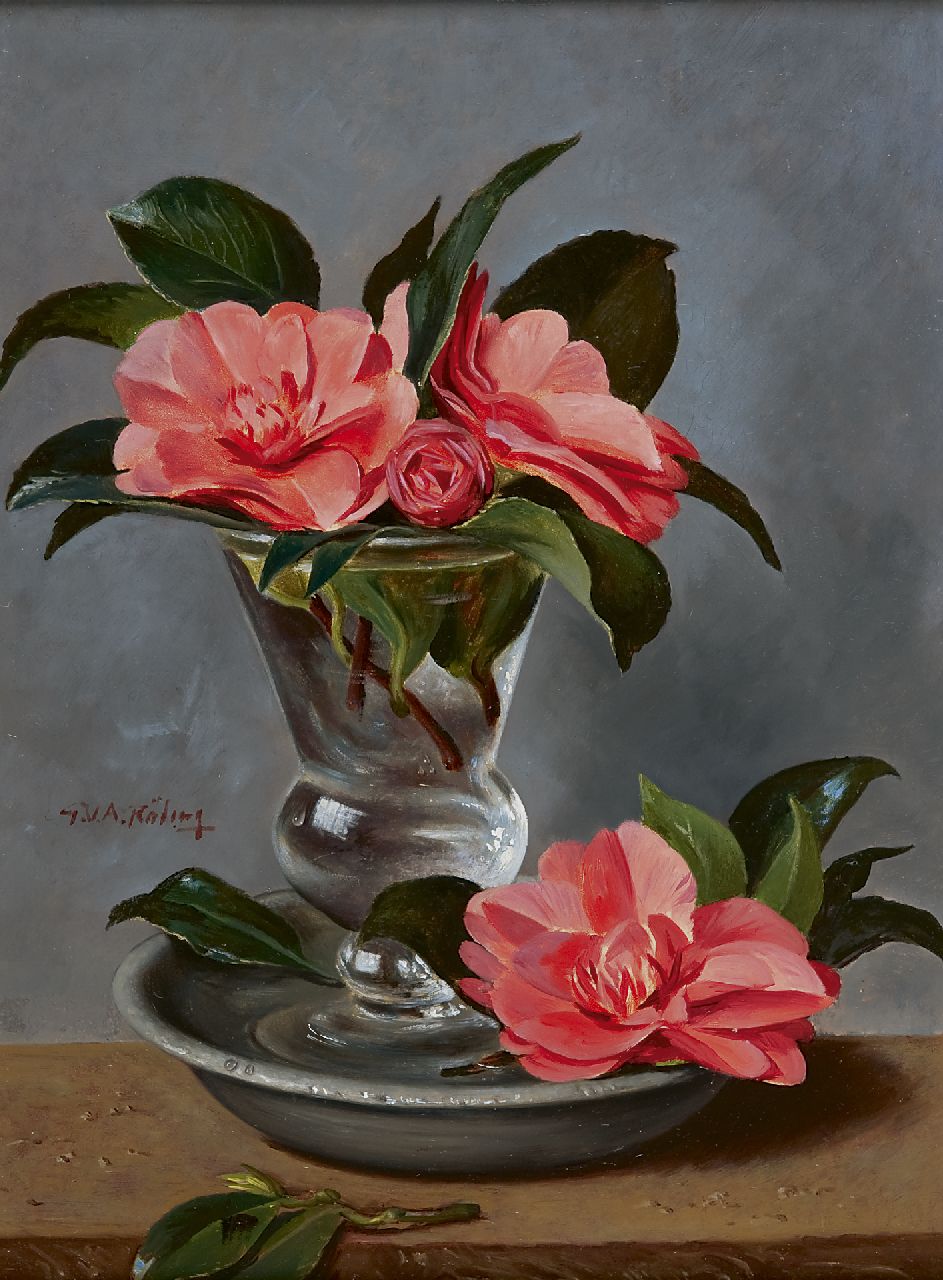 Röling G.V.A.  | Gerard Victor Alphons 'Gé' Röling, A still life with camelia, oil on board 40.2 x 29.5 cm, signed c.l.