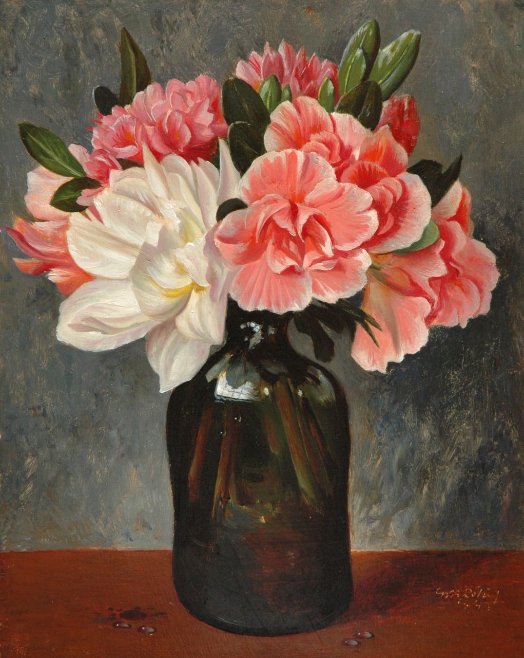 Röling G.V.A.  | Gerard Victor Alphons 'Gé' Röling, Flowers in a glass bottle, oil on board 25.2 x 20.2 cm, signed l.r. and dated 1945