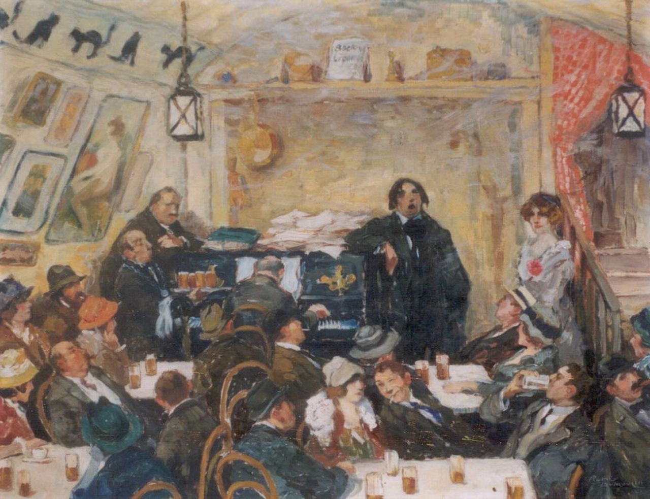 Dumoulin R.  | Roméo Dumoulin, Le Chat Noir, oil on canvas 54.6 x 70.7 cm, signed l.r.