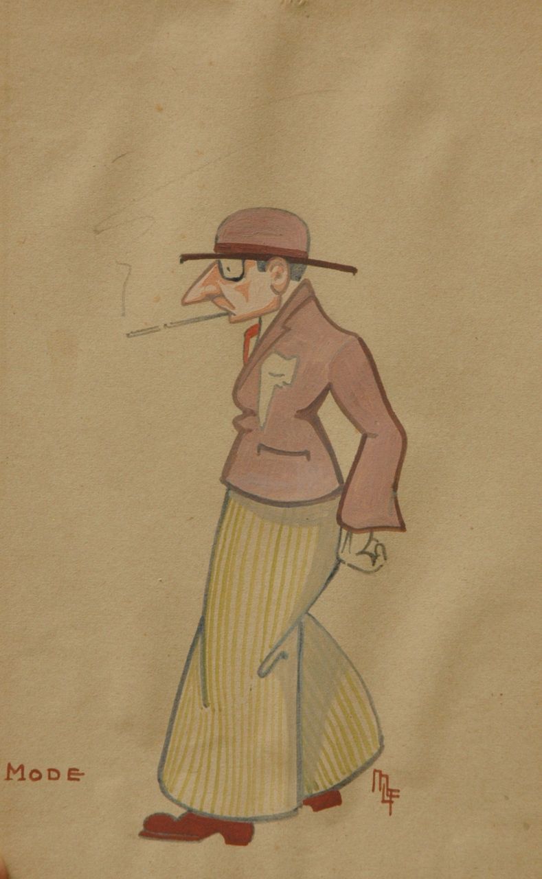 Flize M. la | Maurice la Flize, The dandy, watercolour on paper laid down on cardboard 22.8 x 14.4 cm, signed l.r. with monogram