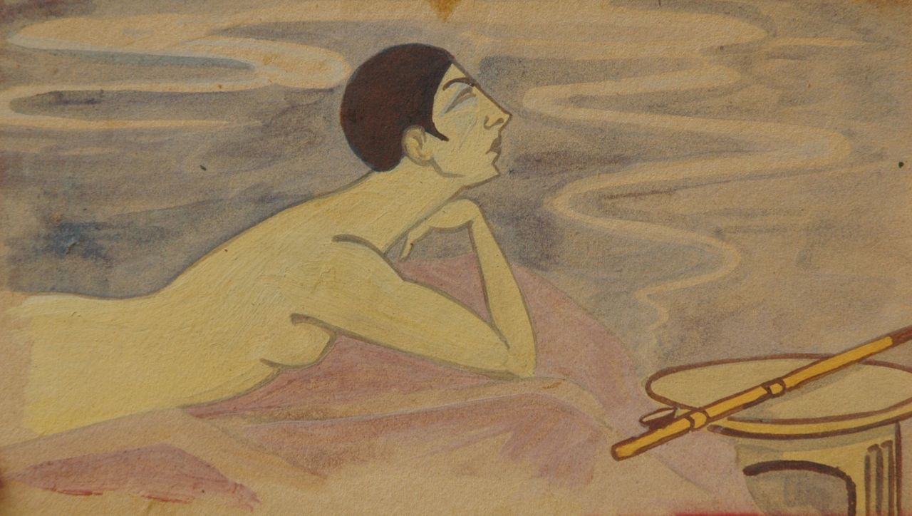 Flize M. la | Maurice la Flize, Meditation, watercolour on paper laid down on cardboard 10.9 x 18.6 cm