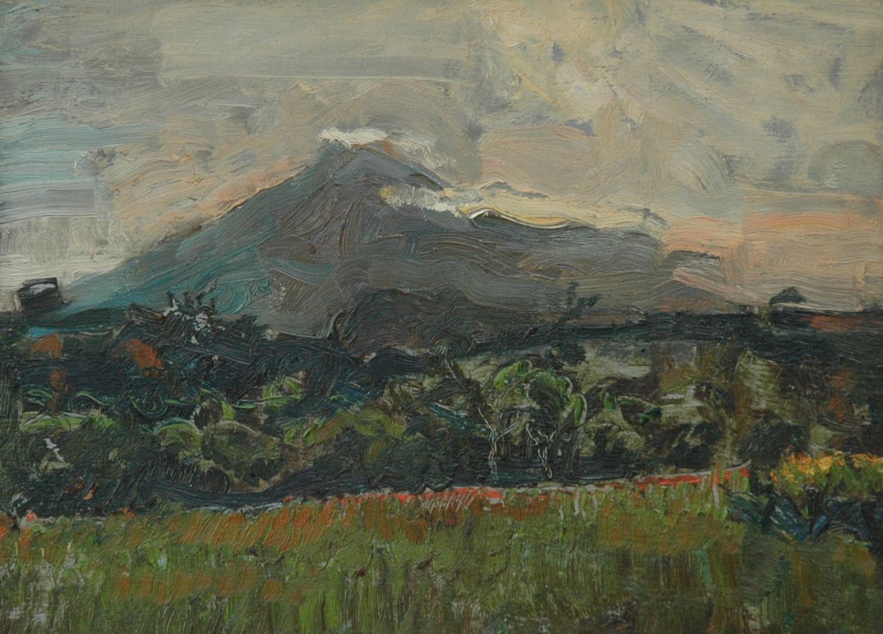 Kamerlingh Onnes H.H.  | 'Harm' Henrick Kamerlingh Onnes, A landscape with the Piso Piso on Sumatra, oil on panel 27.6 x 35.0 cm