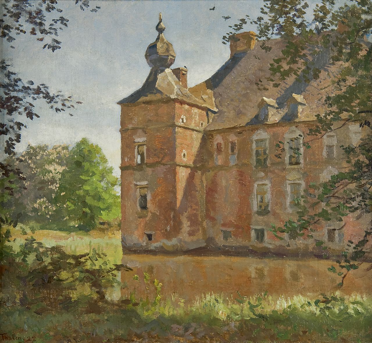 Tholen W.B.  | Willem Bastiaan Tholen, The Cannenburgh castle in summer, oil on canvas laid down on panel 37.3 x 41.4 cm, signed l.l. and dated '22