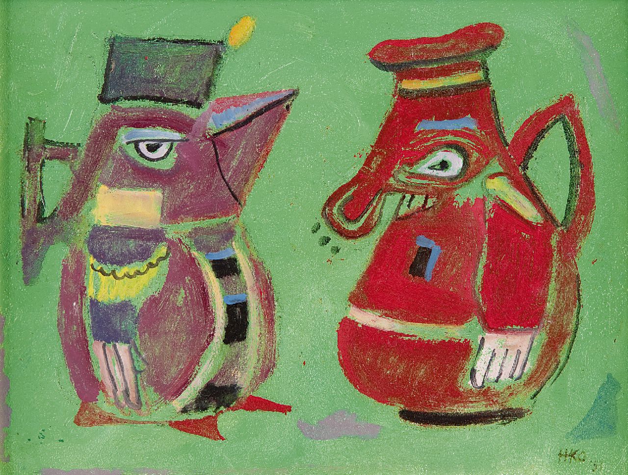 Kamerlingh Onnes H.H.  | 'Harm' Henrick Kamerlingh Onnes, The cupbearers, oil on board 18.5 x 24.3 cm, signed l.r. with monogram and dated '53