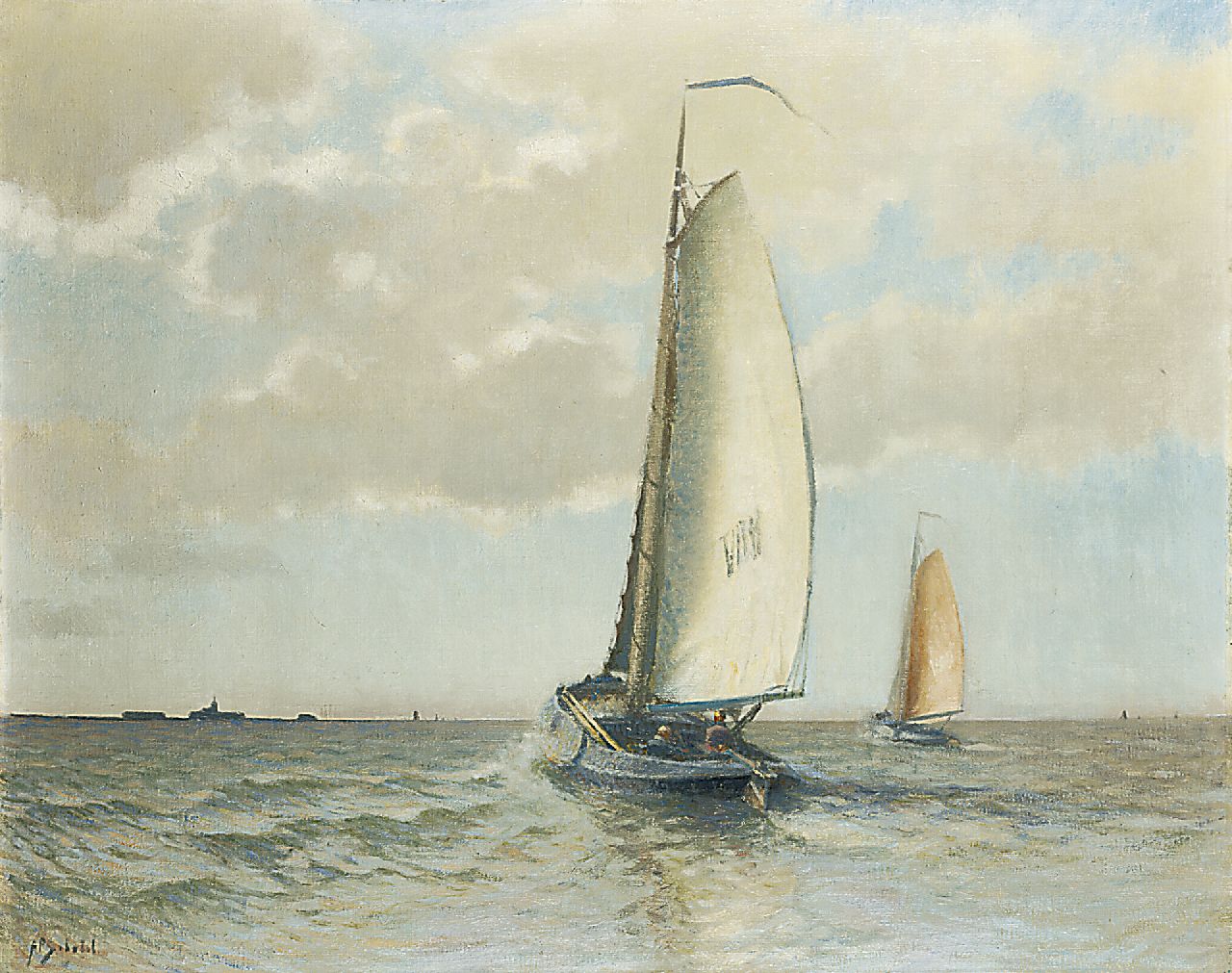 Schotel A.P.  | Anthonie Pieter Schotel, A Volendam barge on the Zuiderzee near Marken, oil on canvas 80.3 x 100.5 cm, signed l.l.