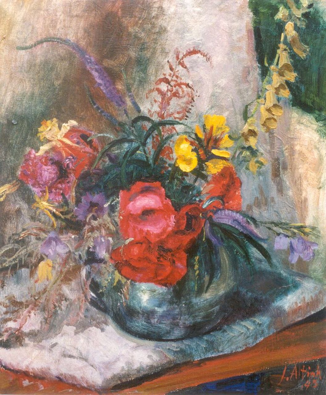 Altink J.  | Jan Altink, A flower still life, oil on canvas 60.2 x 49.8 cm, signed l.r. and dated '43