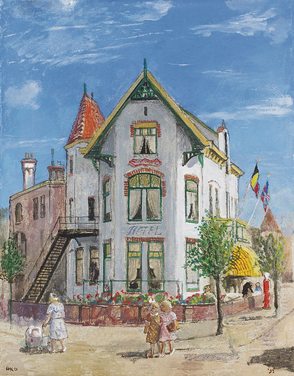 Kamerlingh Onnes H.H.  | 'Harm' Henrick Kamerlingh Onnes, The Leeuwendaal Hotel, Rijswijk, oil on eternite 44.8 x 35.3 cm, signed l.l. with monogram and dated '55