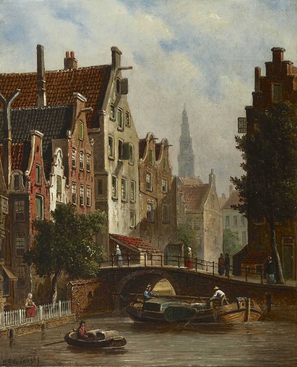 Jongh O.R. de | Oene Romkes de Jongh, A town view of Amsterdam, oil on canvas 36.1 x 29.7 cm, signed l.l.