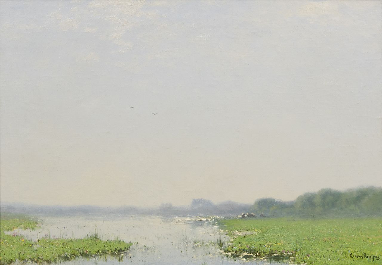 Kuijpers C.  | Cornelis Kuijpers, A Dutch polder landscape at dawn, oil on canvas 47.0 x 67.3 cm, signed l.r.