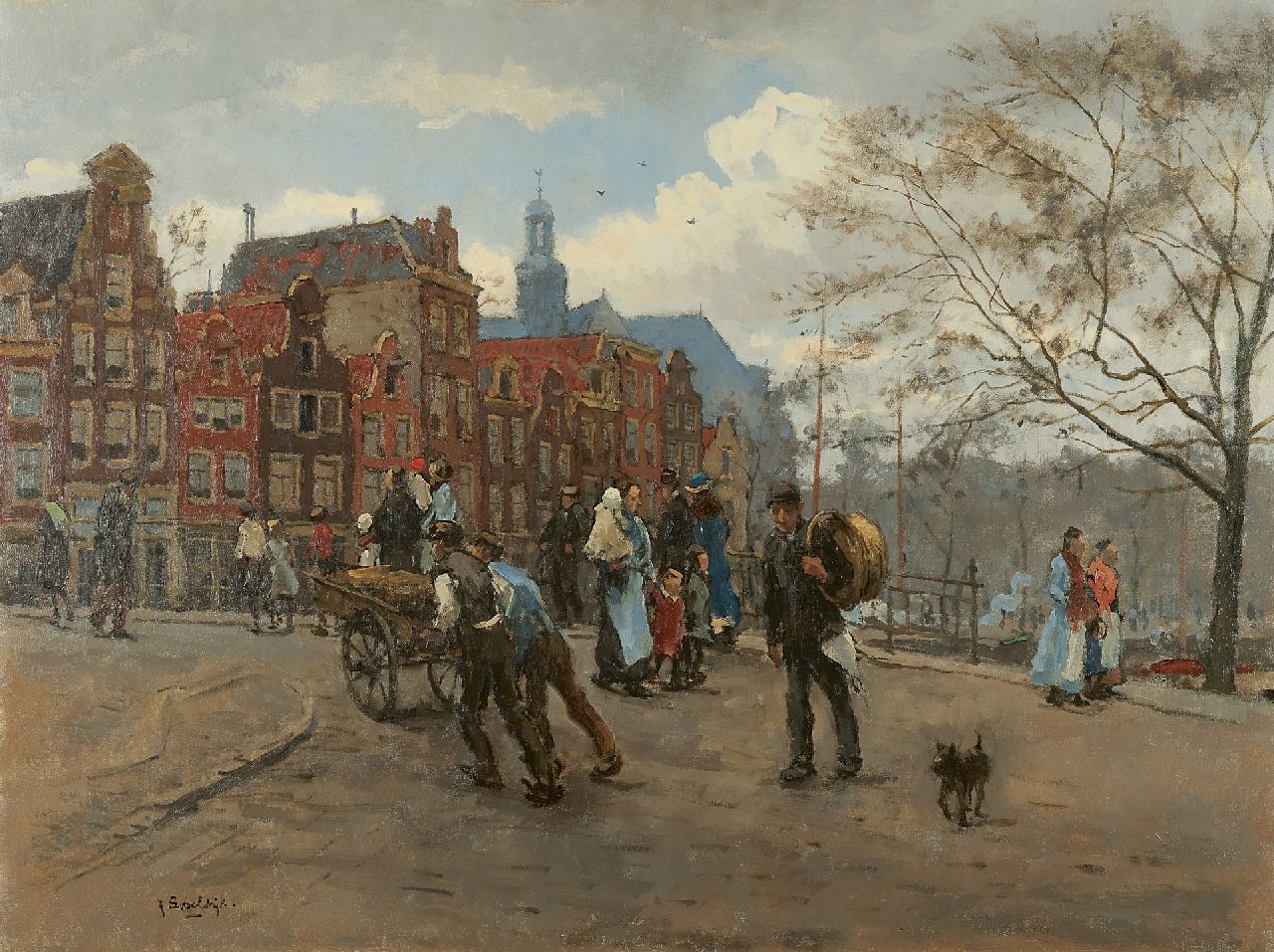 Bobeldijk F.  | Felicien Bobeldijk, A view of the Prinsengracht, Amsterdam, with the Noorderkerk, oil on canvas 60.2 x 79.9 cm, signed l.l.