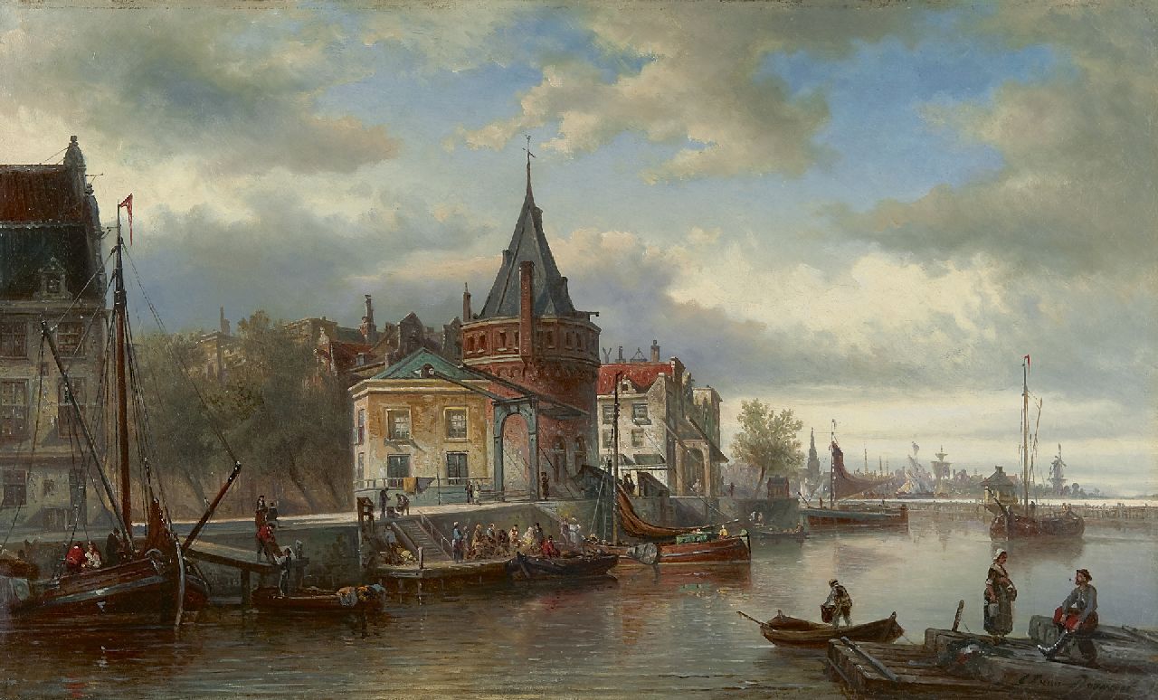 Bommel E.P. van | Elias Pieter van Bommel, The Schreierstoren, Amsterdam, oil on canvas 44.9 x 74.0 cm, signed l.r. and on the stretcher and dated '81