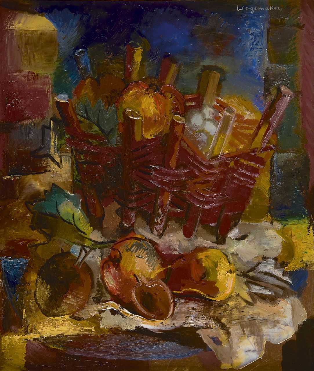 Wagemaker A.B.  | Adriaan Barend 'Jaap' Wagemaker | Paintings offered for sale | Still life with a wicker basket, oil on canvas 60.3 x 50.4 cm, signed u.r. and painted 1924