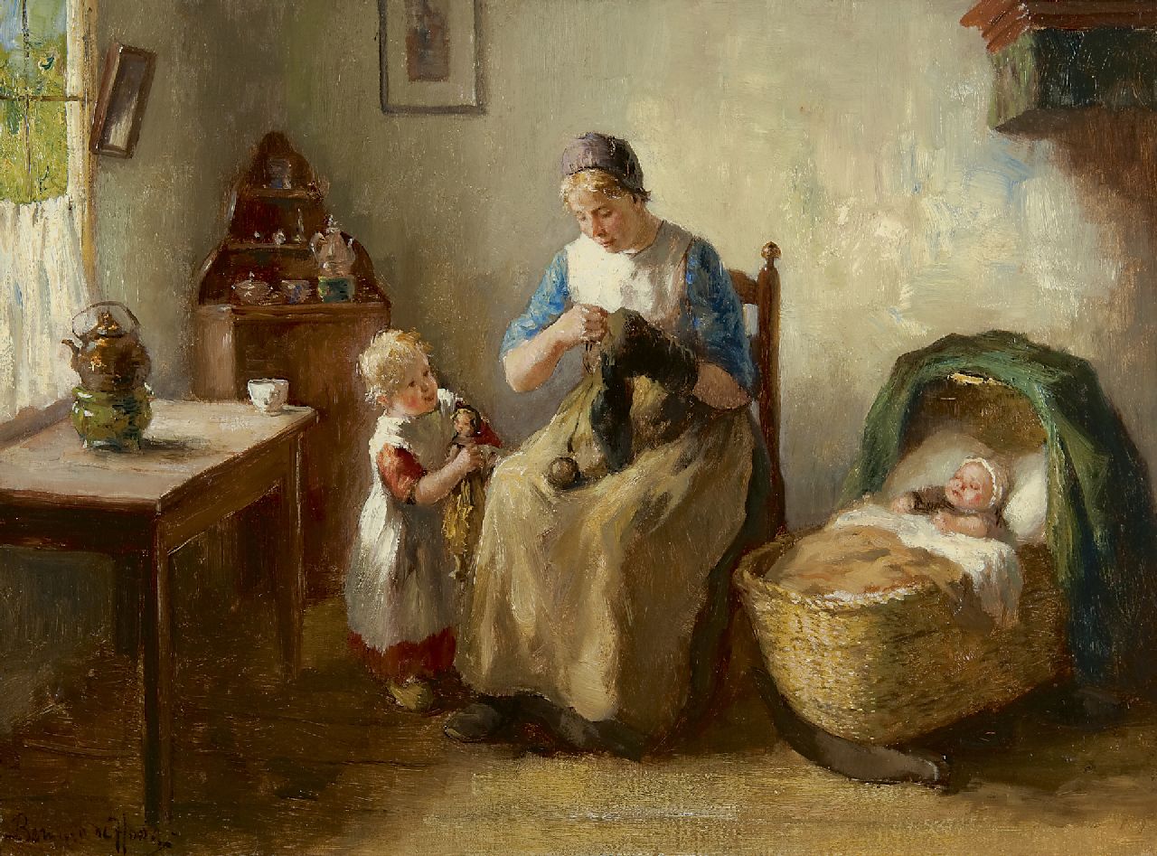 Hoog J.B. de | Johan 'Bernard' de Hoog, The jarning lesson, oil on canvas 30.6 x 40.9 cm, signed l.l.