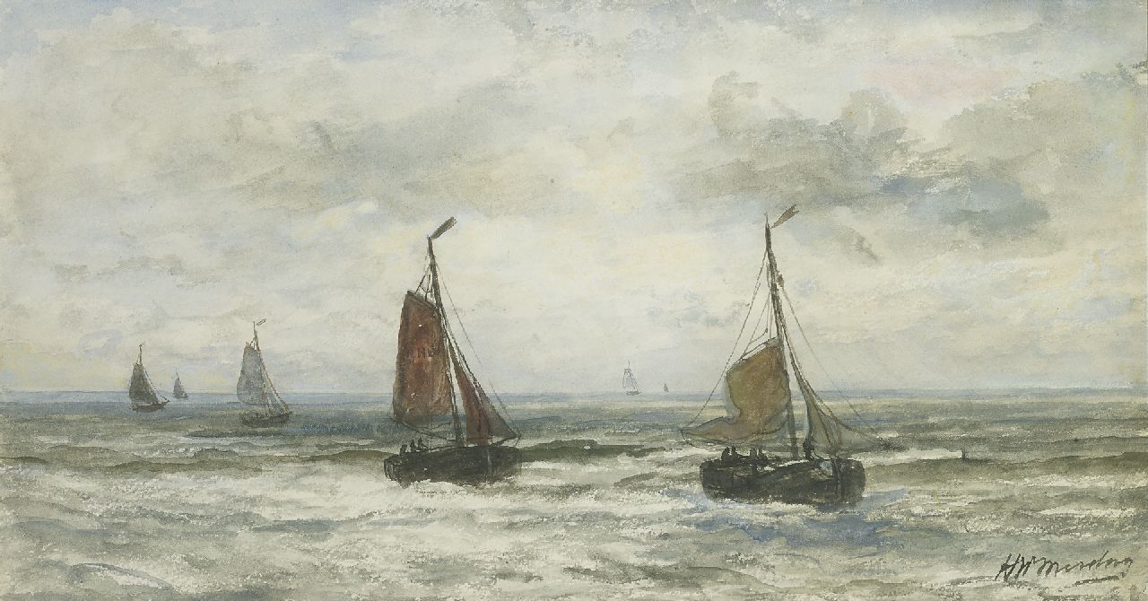 Mesdag H.W.  | Hendrik Willem Mesdag, The return of the fishing fleet, watercolour on paper 24.0 x 44.5 cm, signed l.r.
