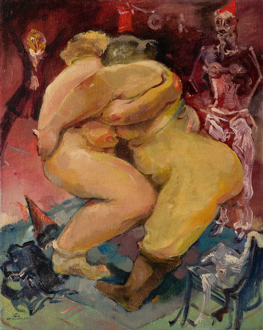 Rycke L. de | Lucien 'Luc' de Rycke | Paintings offered for sale | Ladies wrestling, oil on canvas 50.3 x 40.4 cm, signed l.l. with monogram and in full and painted ca. 1930