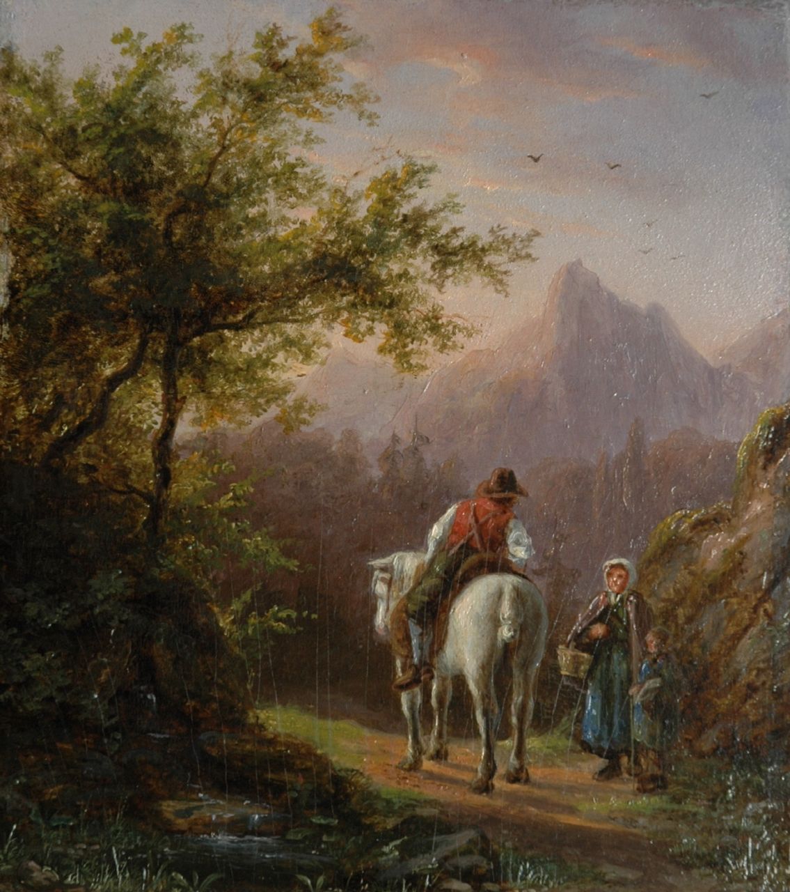 Sandick A. van | Anna van Sandick, A traveller and peasant woman in the mountains, oil on panel 19.4 x 17.1 cm