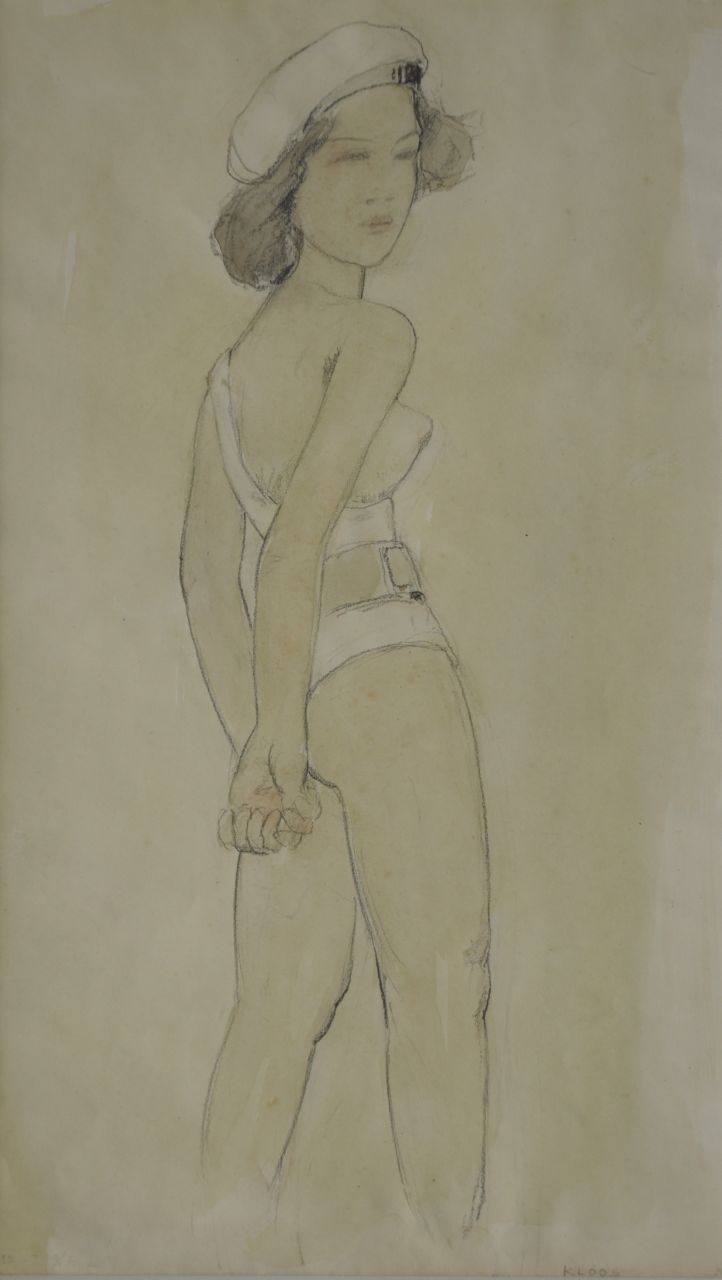Kloos C.  | Cornelis Kloos, A girl with a white jacket, pencil and watercolour on paper 30.9 x 18.0 cm, signed l.r.