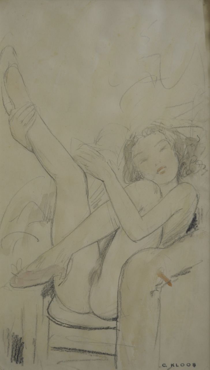 Kloos C.  | Cornelis Kloos, Nude with uplifted legs, pencil and watercolour on paper 30.8 x 17.8 cm, signed l.r. with artist's stamp and executed on 4-2-41