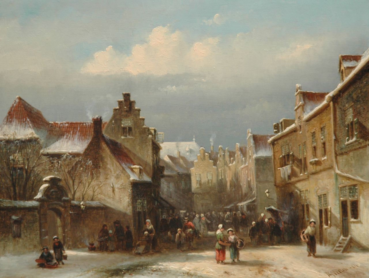 Vertin P.G.  | Petrus Gerardus Vertin, A market in winter, oil on panel 23.1 x 30.2 cm, signed l.r. and dated '54