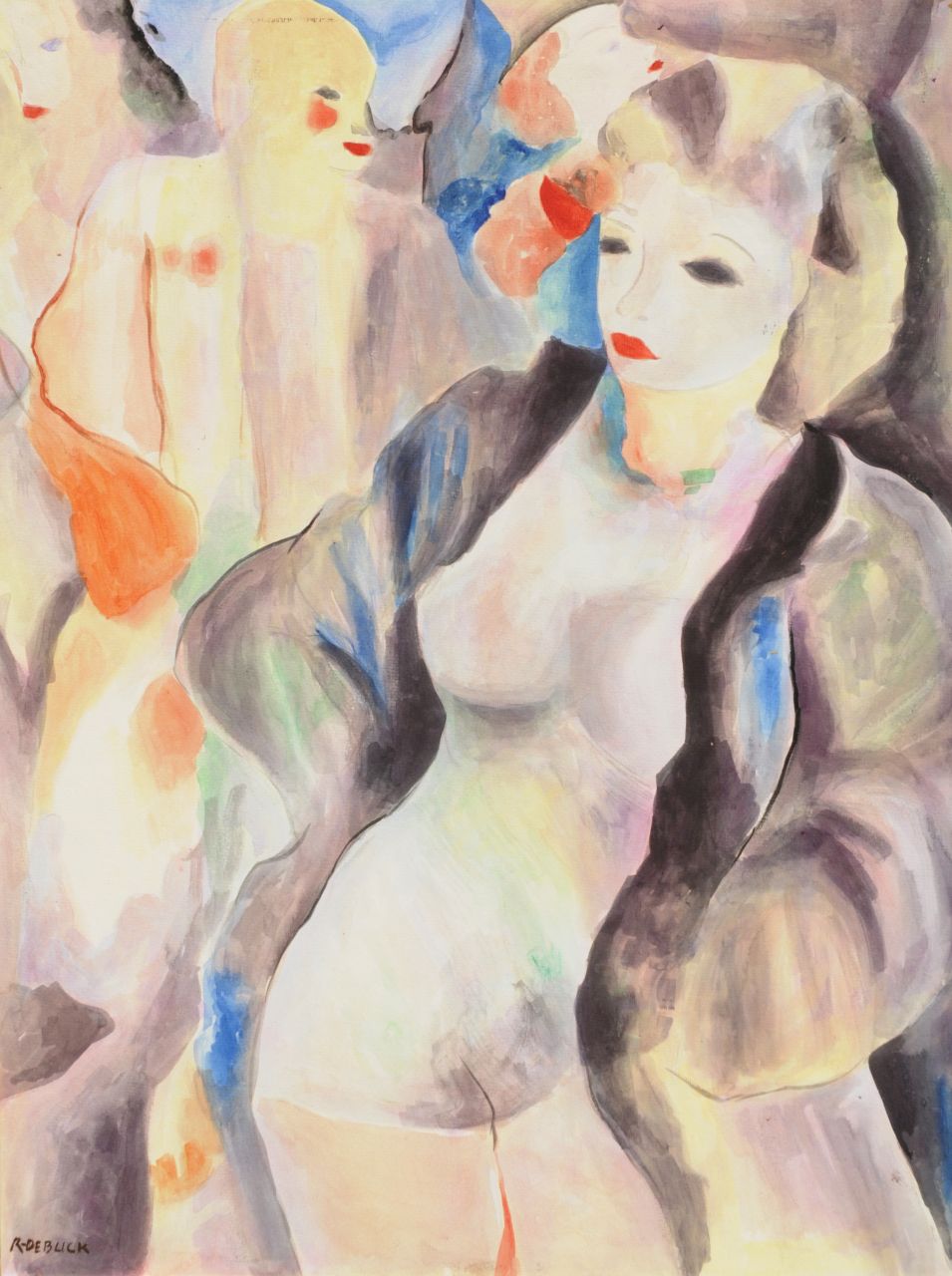 Buck R. de | Raphaël de Buck, Women in a bar, watercolour on paper 60.0 x 46.7 cm, signed l.l.