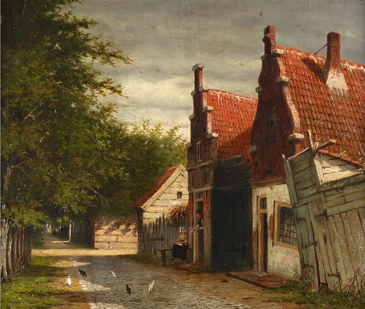 Johannes Jacobus Mittertreiner | A village street in summer, oil on painter's board, 35.2 x 43.0 cm, signed l.r.