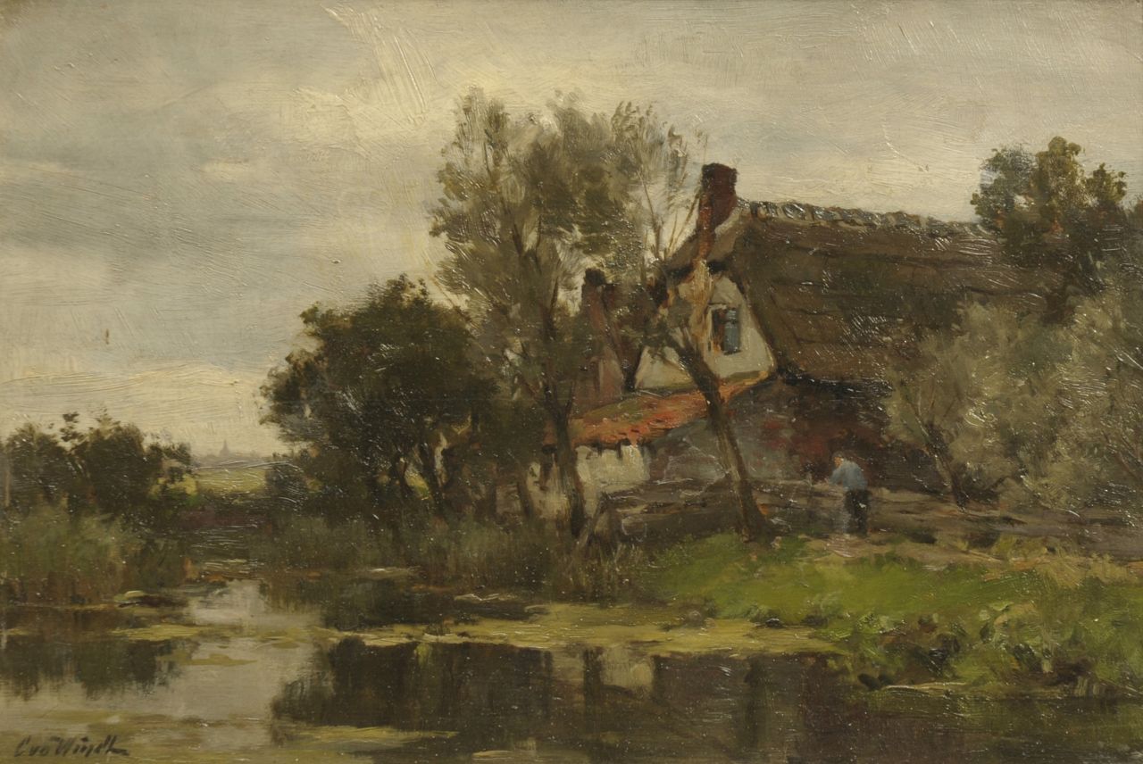 Windt Ch. van der | Christophe 'Chris' van der Windt, Farm at the waterside, oil on panel 21.2 x 31.0 cm, signed l.l.