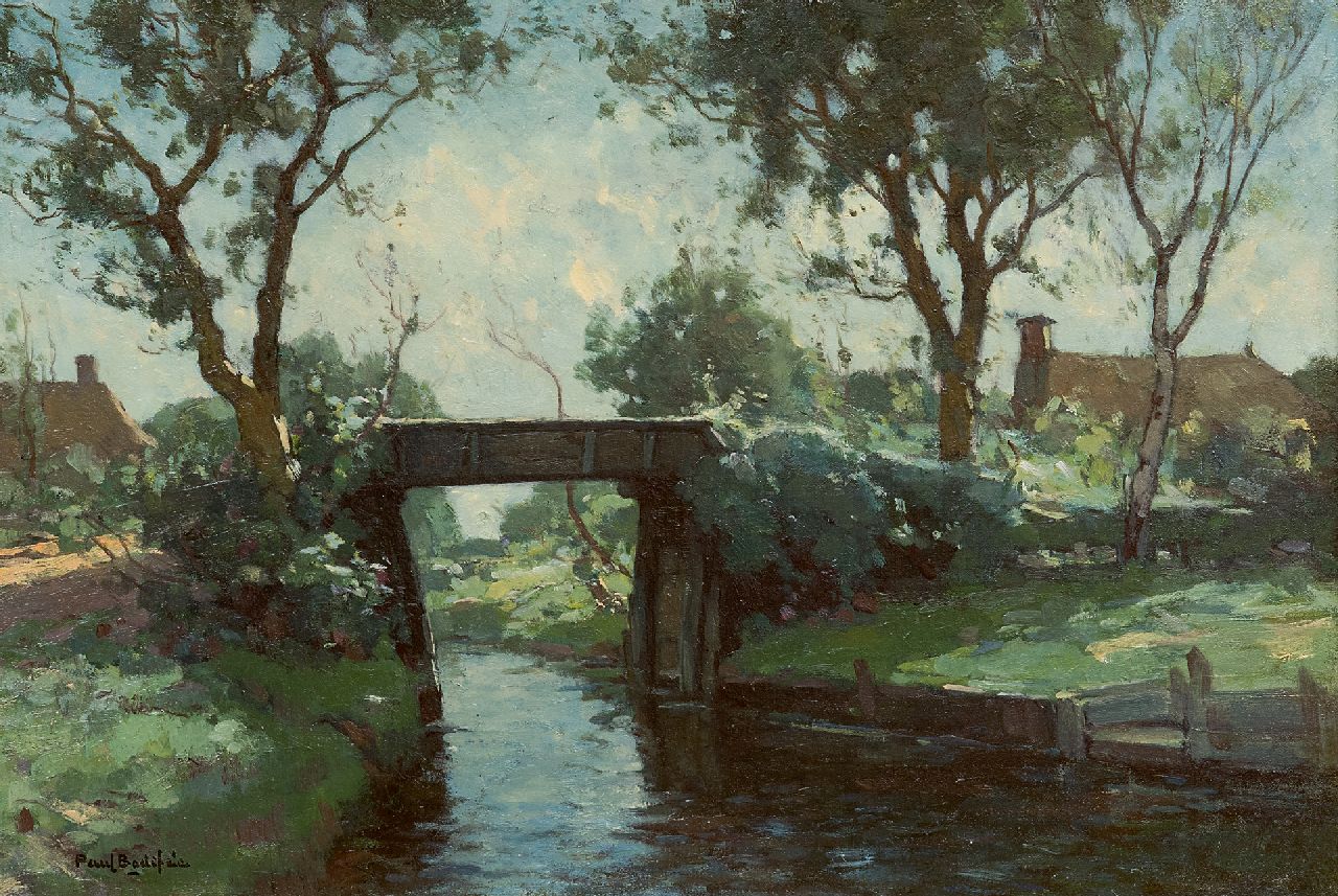 Bodifée J.P.P.  | Johannes Petrus Paulus 'Paul' Bodifée | Paintings offered for sale | Ditch with a bridge, Giethoorn, oil on canvas laid down on board 29.4 x 43.3 cm, signed l.l.