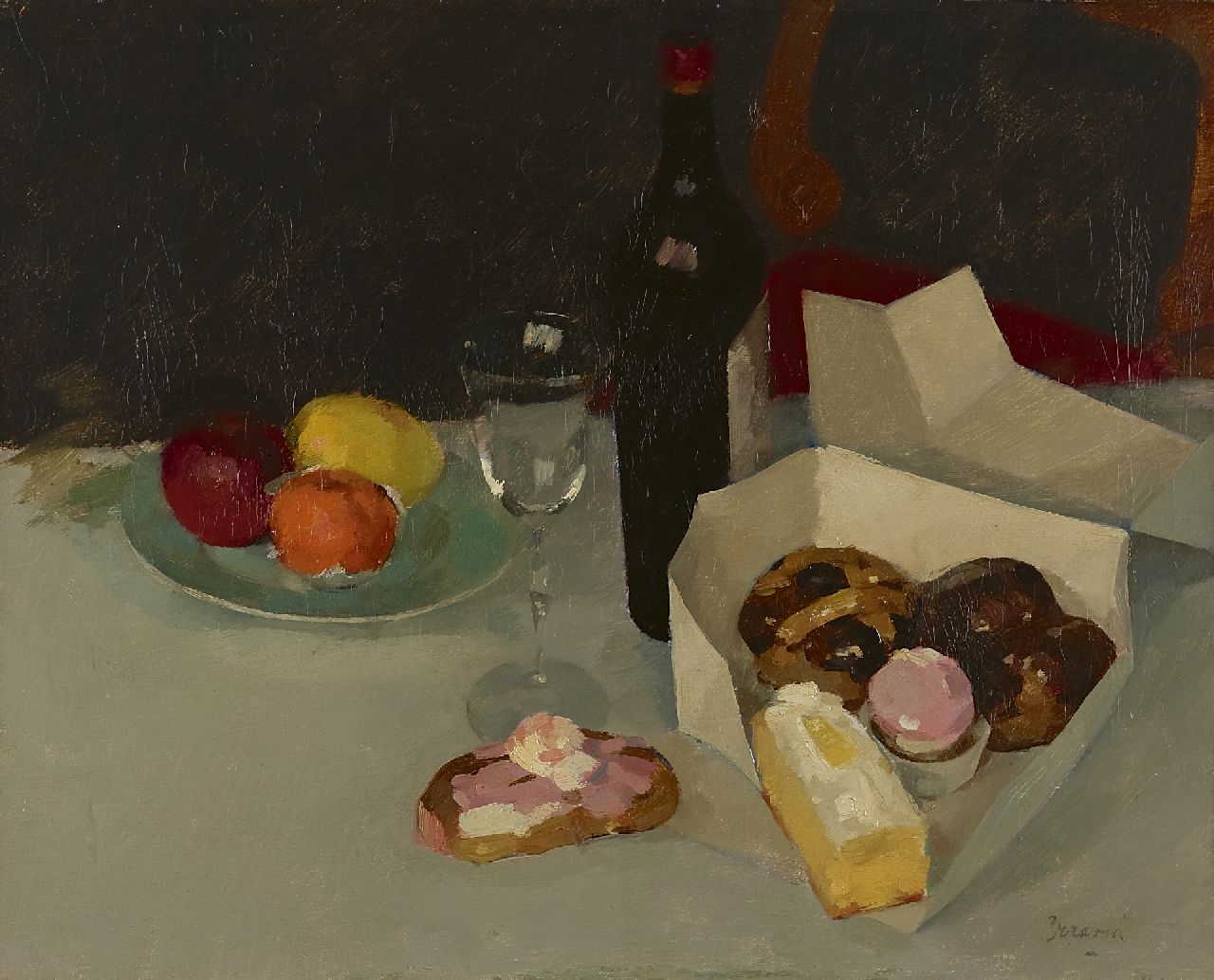 Verdonk F.W.  | Frederik Willem 'Frits' Verdonk, A still life with pastry, oil on canvas 40.7 x 50.4 cm, signed l.r.