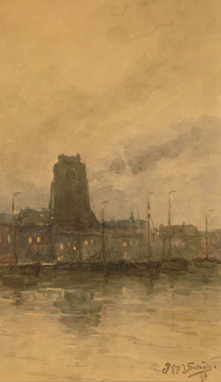 Schütz W.J.  | Willem Johannes Schütz, A view of Dordrecht, watercolour on paper 29.4 x 17.5 cm, signed l.r. and dated '97 (1897)