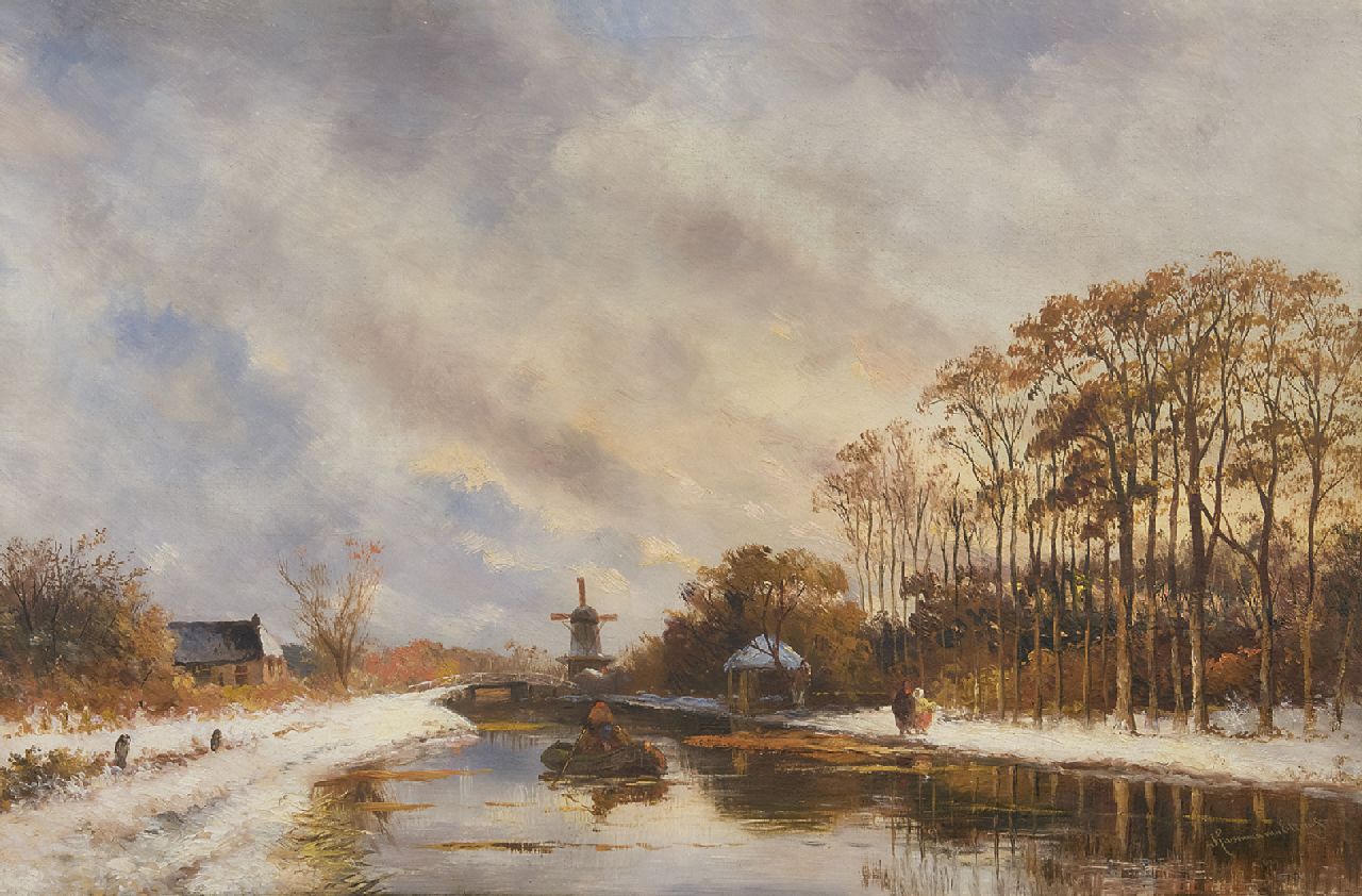 Prooijen A.J. van | Albert Jurardus van Prooijen, A canal in winter, oil on canvas 43.2 x 65.4 cm, signed with l.r. signature 'Kruseman van Elten'