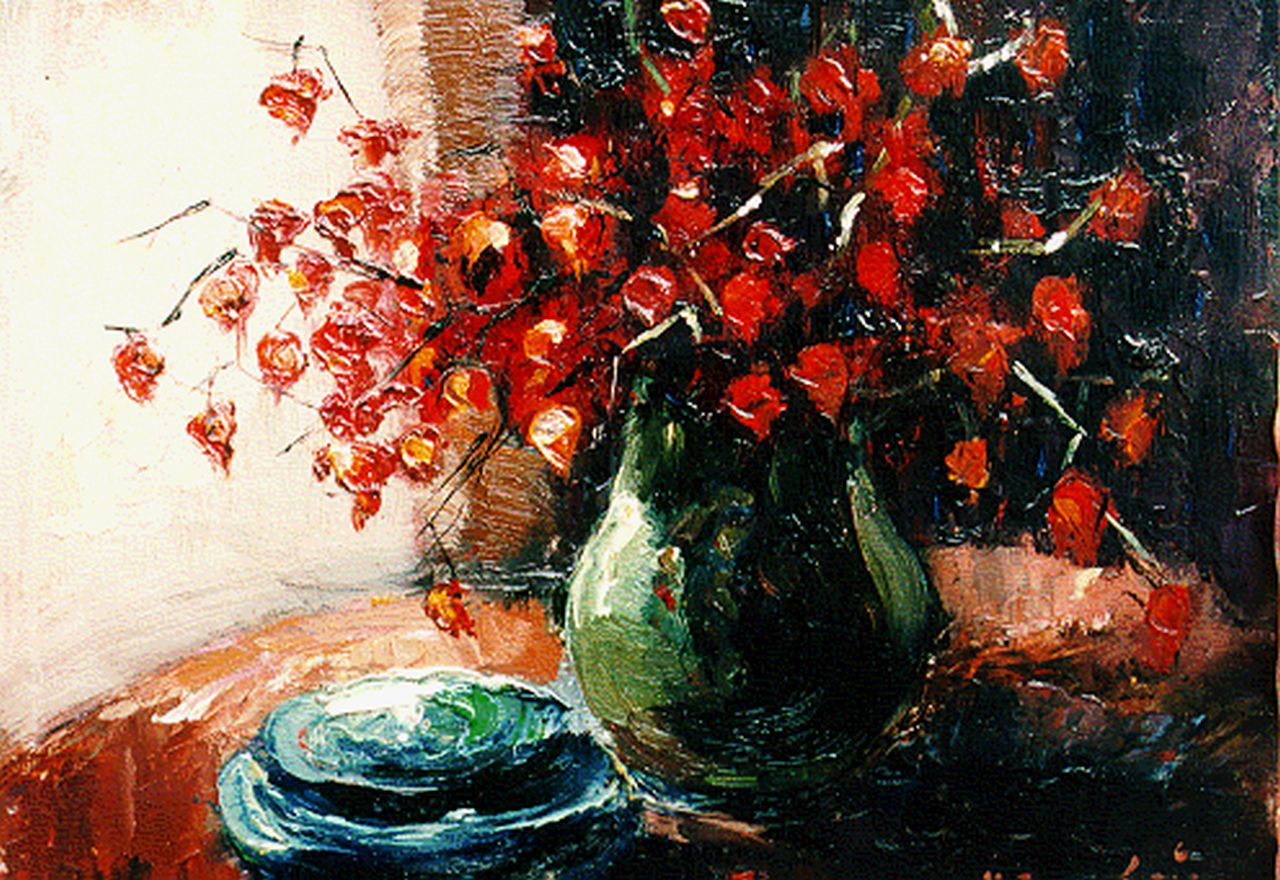 Cauchois E.H.  | Eugène-Henri Cauchois, Bouquet of dried flowers, oil on panel 18.8 x 24.4 cm, signed l.r.