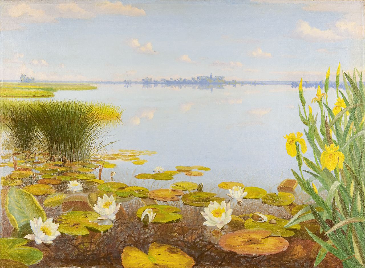 Smorenberg D.  | Dirk Smorenberg, Waterlandscape with water lilies, oil on canvas 80.4 x 110.3 cm, signed l.r.